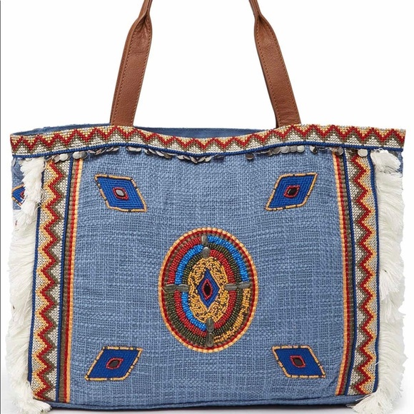 NWT Sam Edelman Denim Tote Bag With Vibrant Geometric Shape Trim - Picture 8 of 14